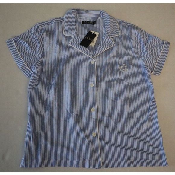 Lauren Ralph Lauren Women's Sz XL 2-Pc Striped Bingham Bermuda Cotton Pajama Set - Picture 2 of 9